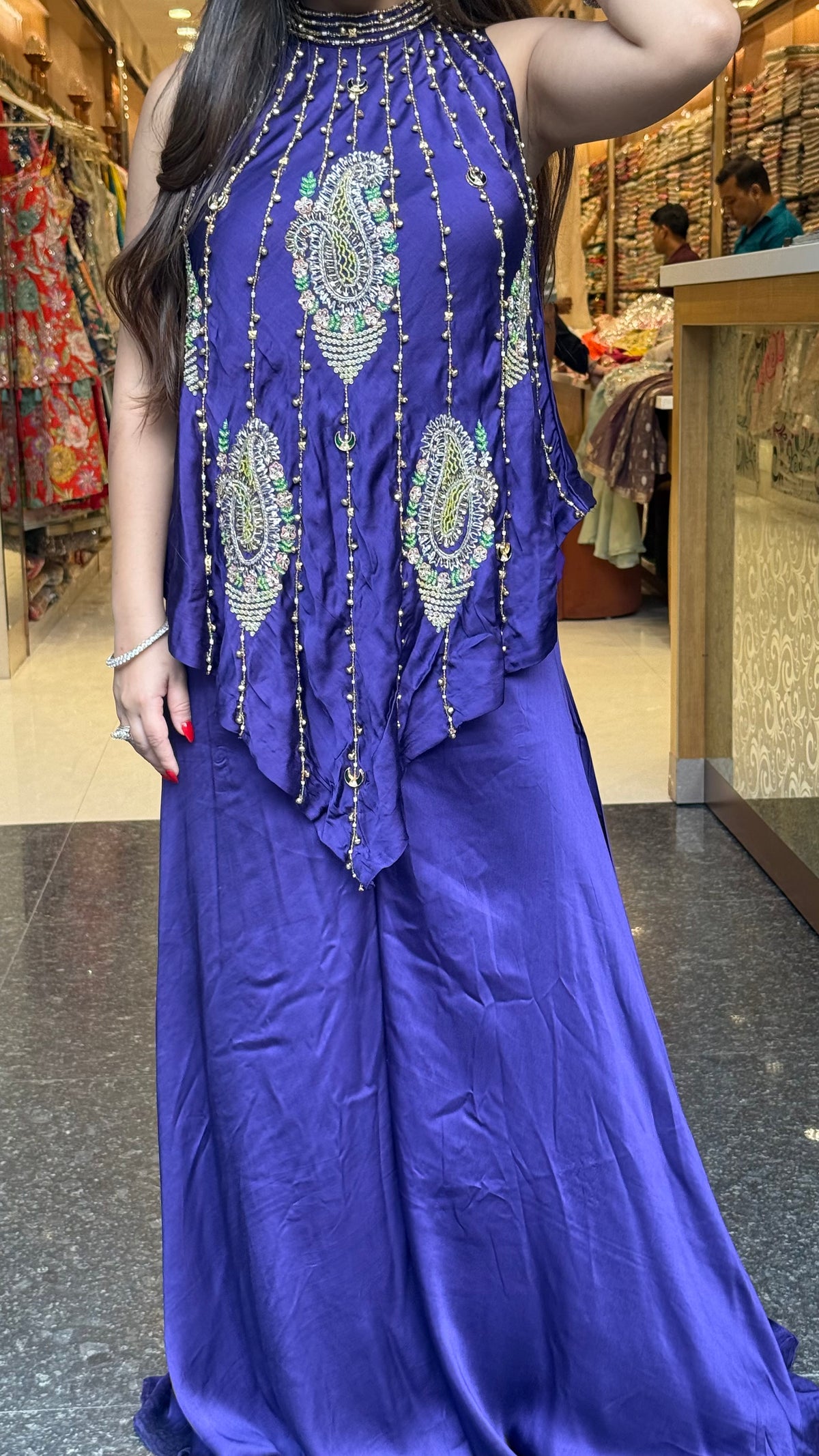 Pure Shimmer Silk Indo-Western with Handwork Thread, Zari, Cutdana & Pearl Embroidery