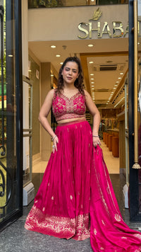 Silk Indo-Western Set with Dabka, Pearl & Stone Work Blouse and Banarasi Weaving Bottom