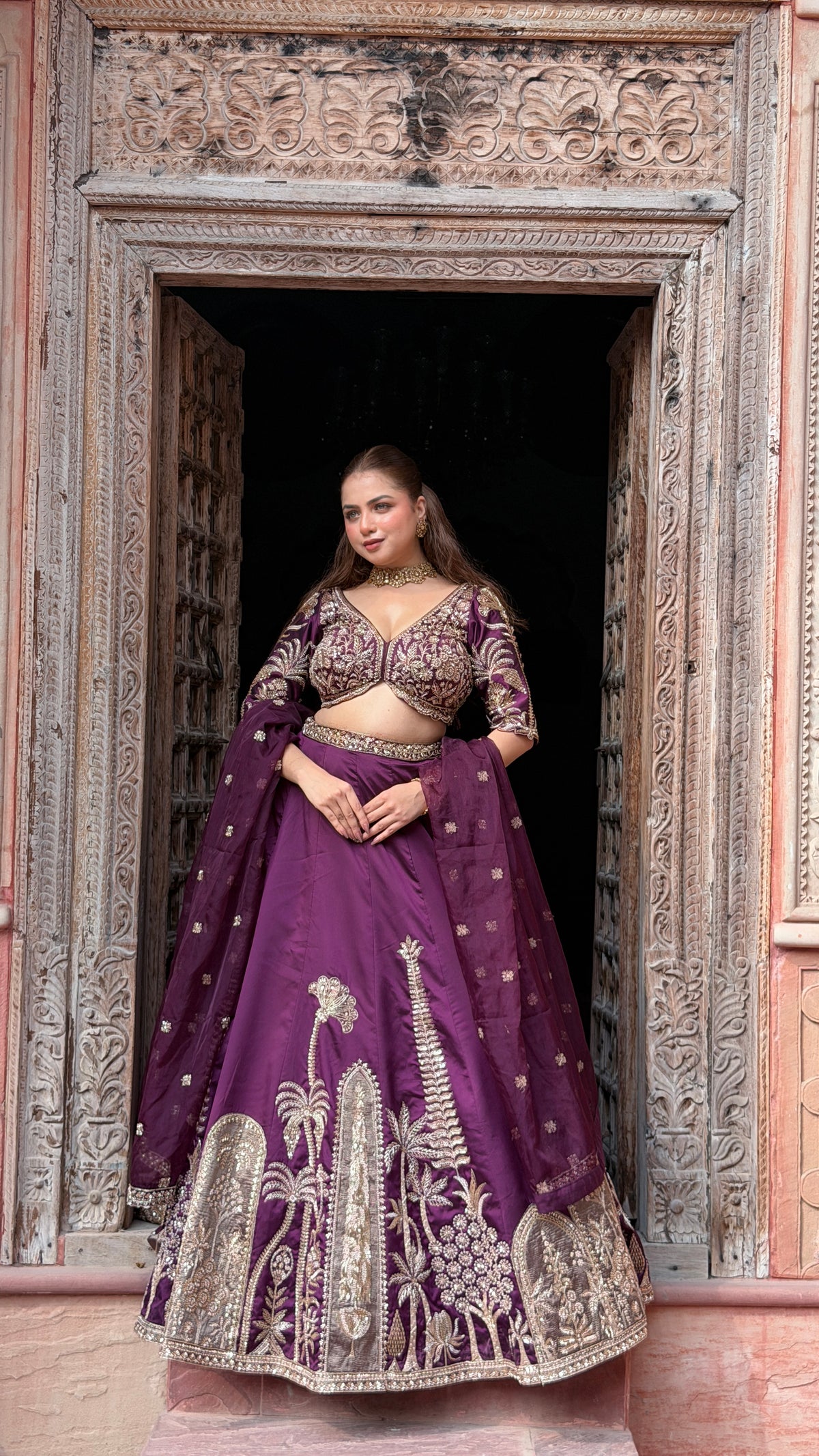 Designer Tafta Silk Lehenga with Thread Embroidery, Beads, Sequins & Pearl Work