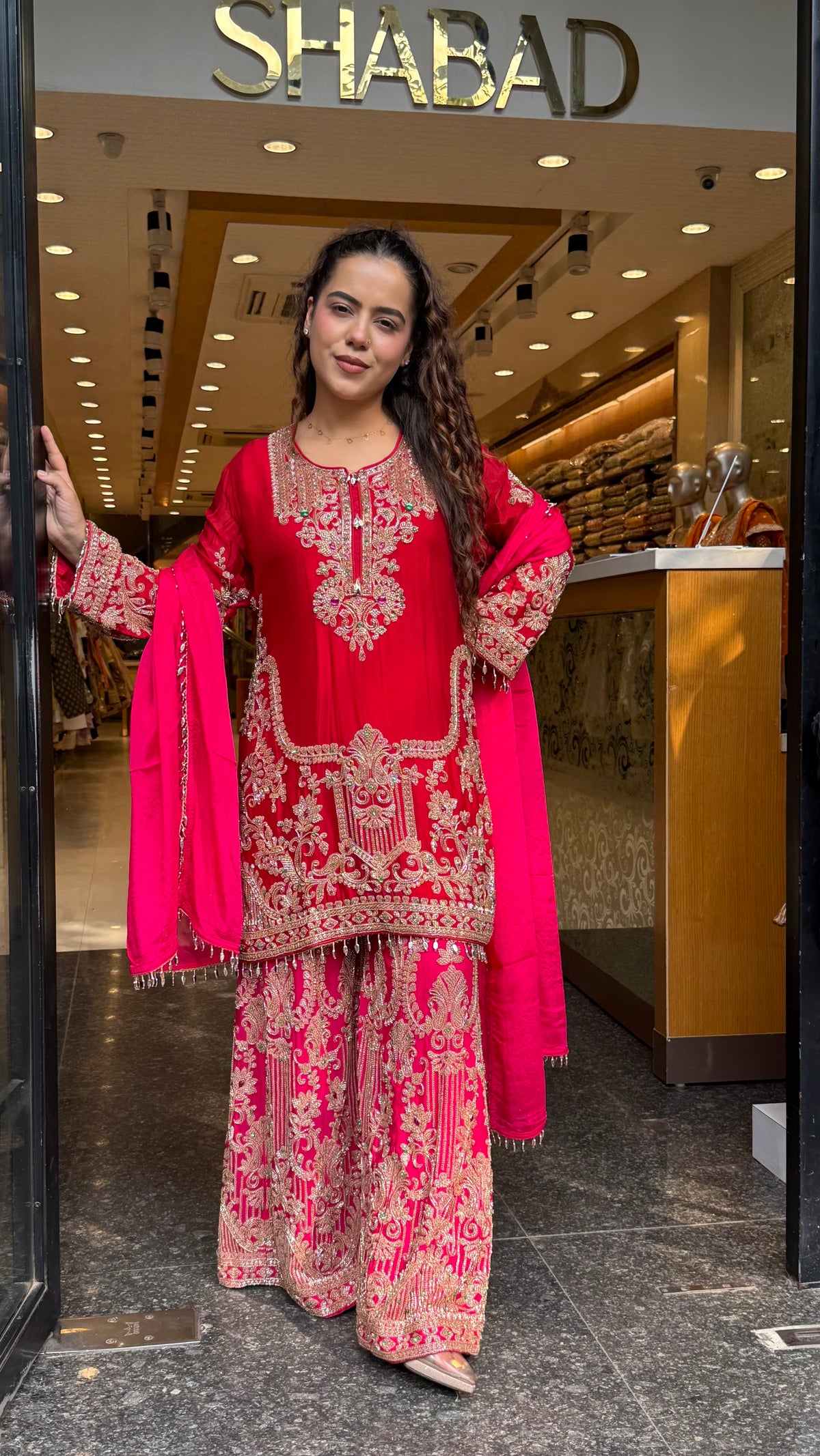 Embellished Chinon Suit Set with Multicolor Stone & Beadwork (delivery time 10-15 September)