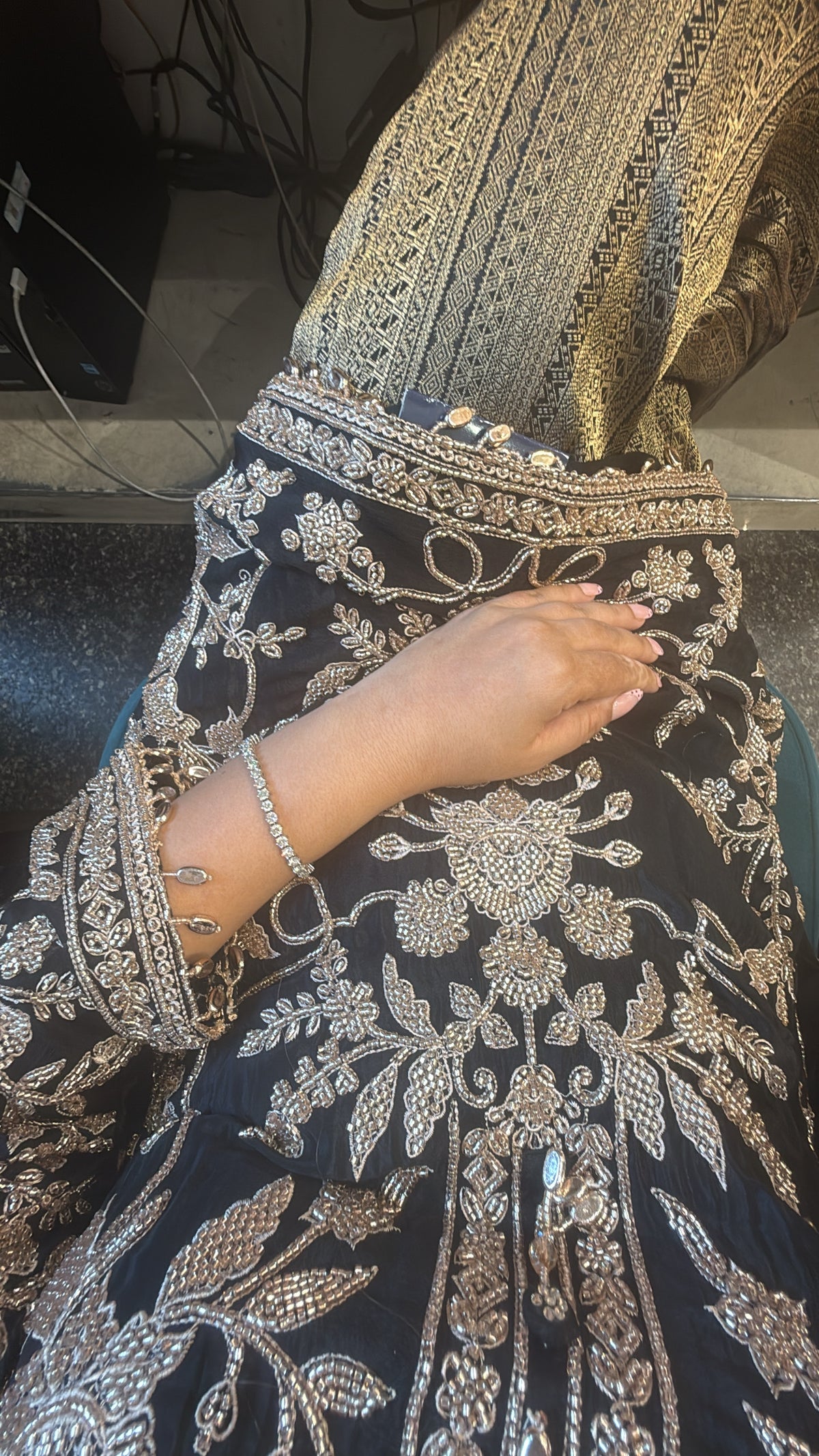 Beads Embellished Designer Suit Set with Brocade Pants