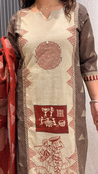 Warli Print Cotton Suit with Thread Embroidery