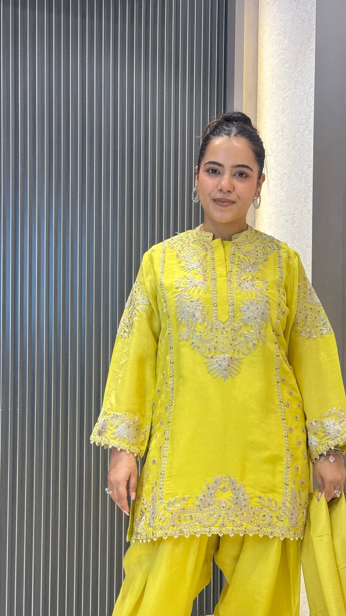 Shimmer Suit Set with Farshi Salwar & Zari Work