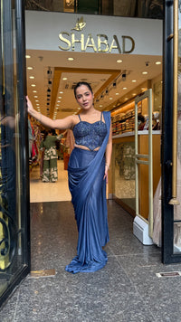 Shimmer Lycra Drape Saree with Handwork Corset Blouse
