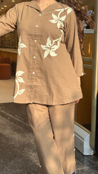 Cotton Appliqué Work Co-Ord Set with Bell Bottom Pants