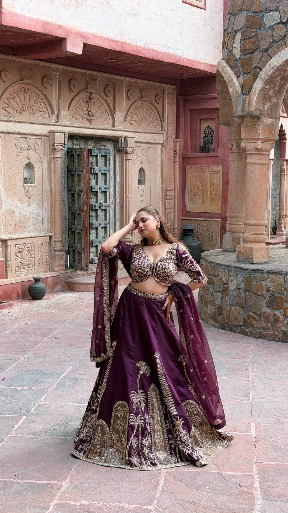 Designer Tafta Silk Lehenga with Thread Embroidery, Beads, Sequins & Pearl Work