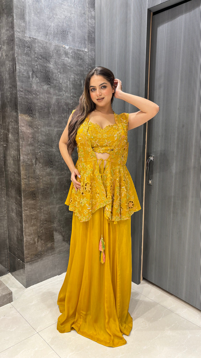 Chic Indo-Western Set with Multicolor Thread Embroidery & Pearl Detailing