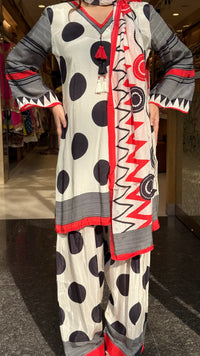Budget friendly 
Muslin fabric polka dot print
Farshi salwar