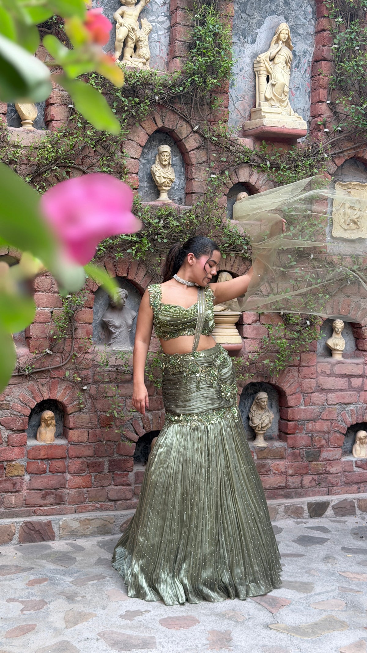 Shimmer Tissue Lehenga with Stone, Sequin, Pearl, Swarovski & Cutdana Work
