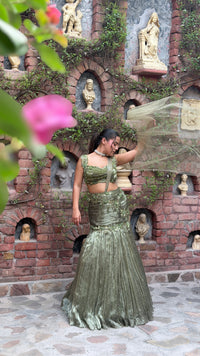 Shimmer Tissue Lehenga with Stone, Sequin, Pearl, Swarovski & Cutdana Work