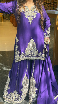 Designer Chinon Suit Set with Dori, Sequin, Pearl & Mirror Work