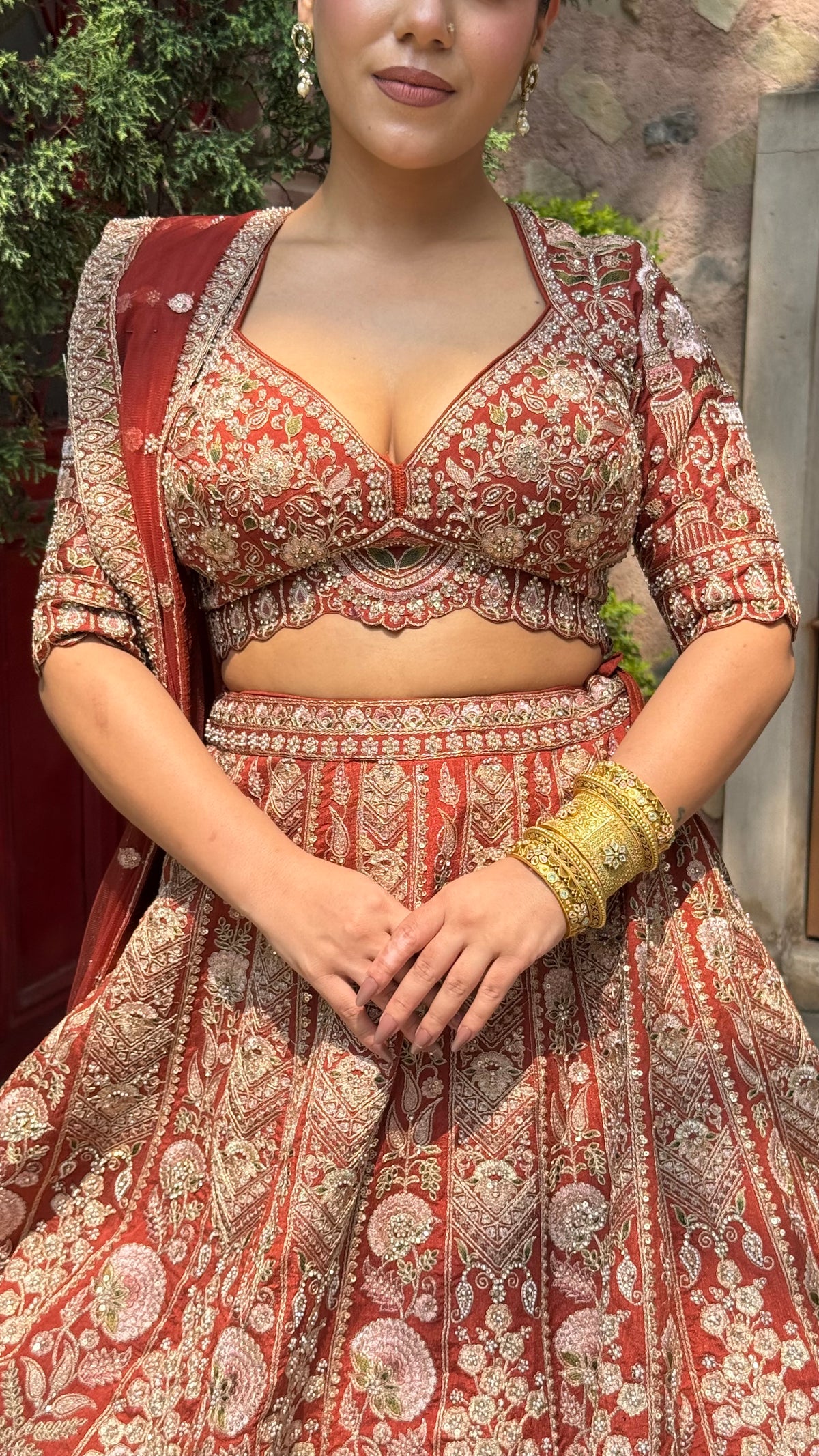 Pure Raw Silk Dori & Thread Embroidered Lehenga with Pearl, Sequin & Stone Detailing