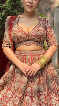 Pure Raw Silk Dori & Thread Embroidered Lehenga with Pearl, Sequin & Stone Detailing