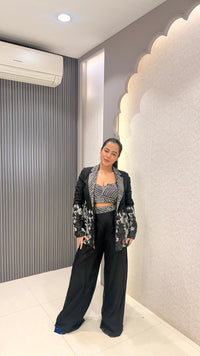 Black Sequin Handwork Silk Blouse with Jacket