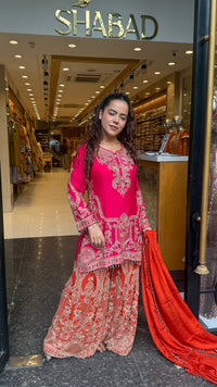 Embellished Chinon Suit Set with Multicolor Stone & Beadwork