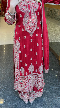 Designer Chinon Suit Set with Multicolour Stone & Beads Work (customisation available for 46/48 size)