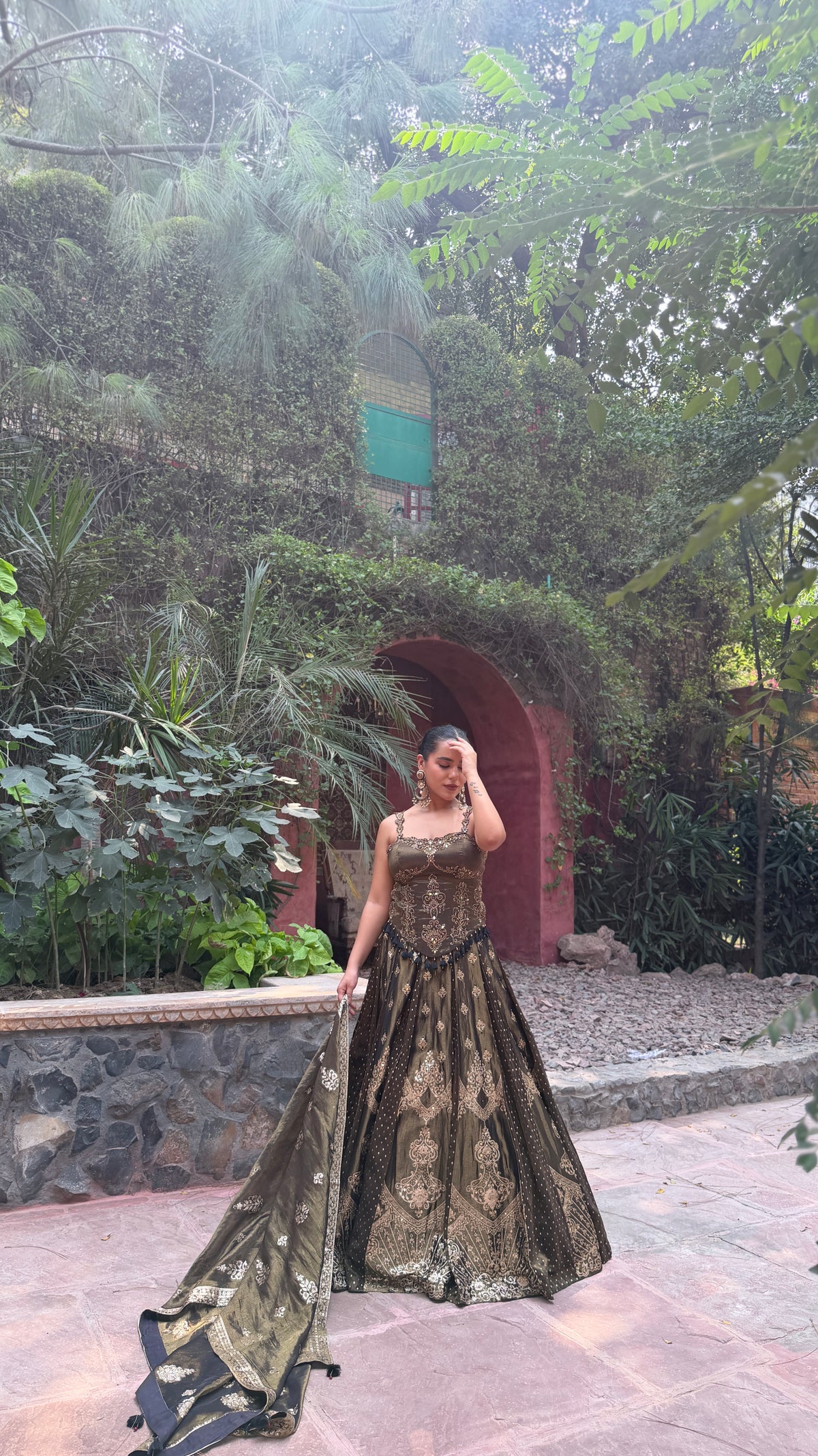 Banarasi Shimmer Silk Lehenga with Thread Hand-Embroidered Blouse
