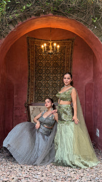 Shimmer Tissue Embellished Lehenga with Stone, Sequin, Pearl & Swarovski Cutdana Work