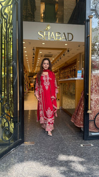 Designer Chinon Suit Set with Beads Work | Sizes Up to 42