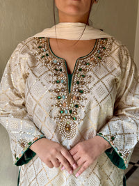 Banarasi Co-ord Set with Kundan & Dabka Hand-Embroidered Neckline