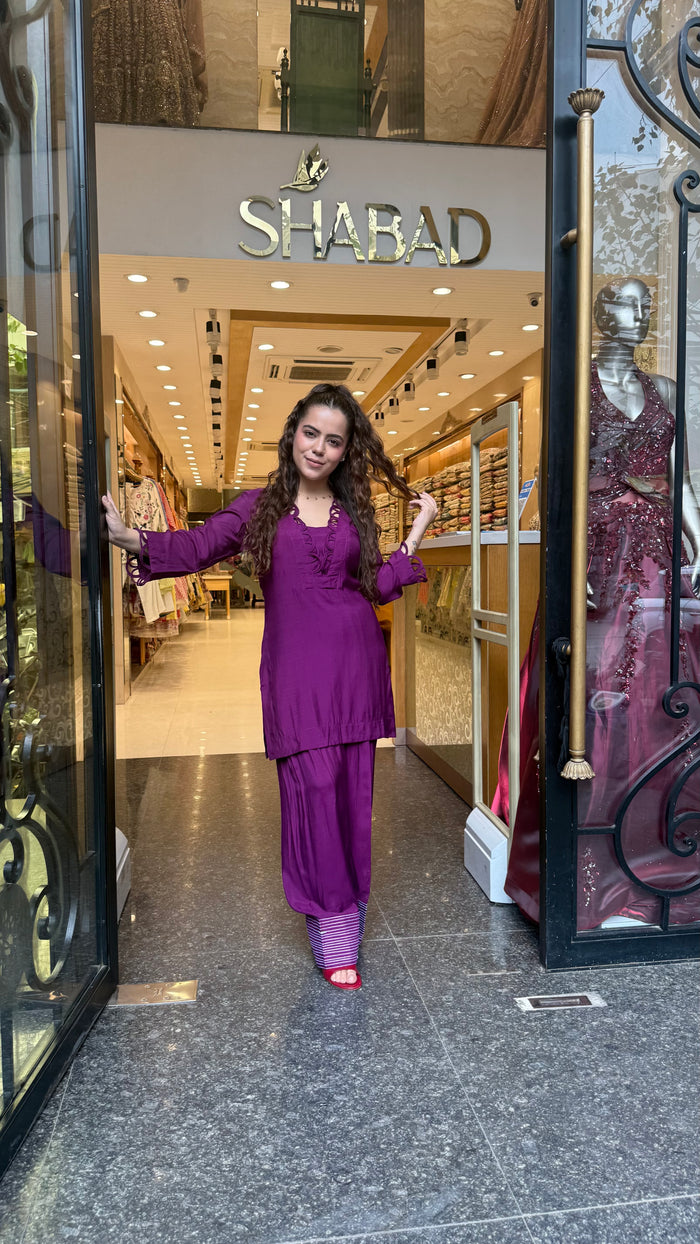 Rayon Cotton Farshi Salwar Co-ord Set with Lace Work Neckline & Sleeves | Women’s Ethnic Wear