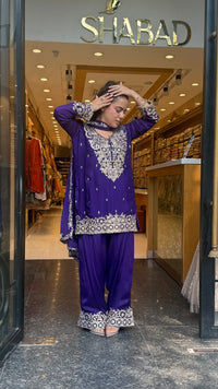 Designer Chinon Suit Set with Dori & Sequin Work