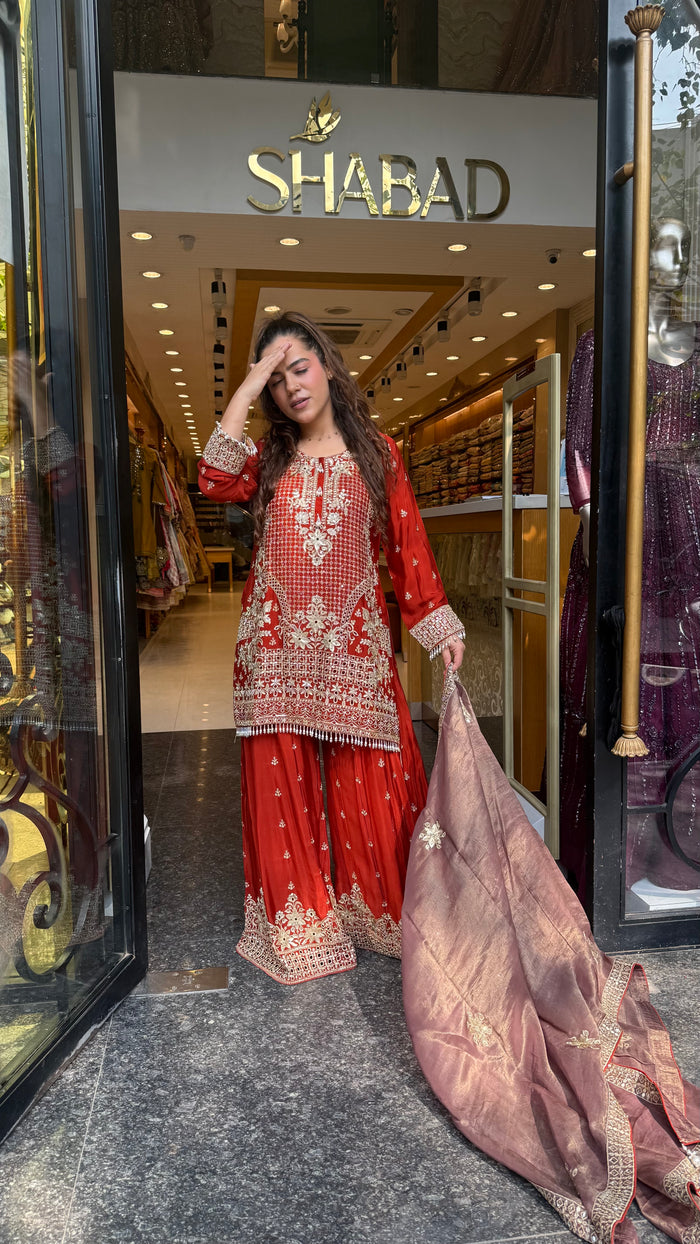 Women’s Chinon Fabric Suit Set | Zari Work & Cutwork | Premium Ethnic Wear | Sizes Up to 46