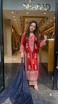 Beads & Thread Embroidered Dupion Silk Suit Set | Festive & Wedding Wear | Size Up to 46