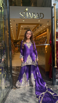 Designer Chinon Suit Set with Dori, Sequin, Pearl & Mirror Work