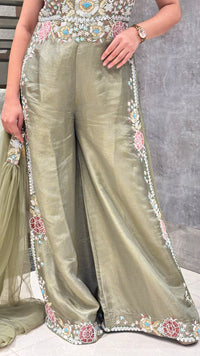Handworked Designer Jumpsuit –Thread embroidery with pearl dabka and sequin work detailing silk fabric