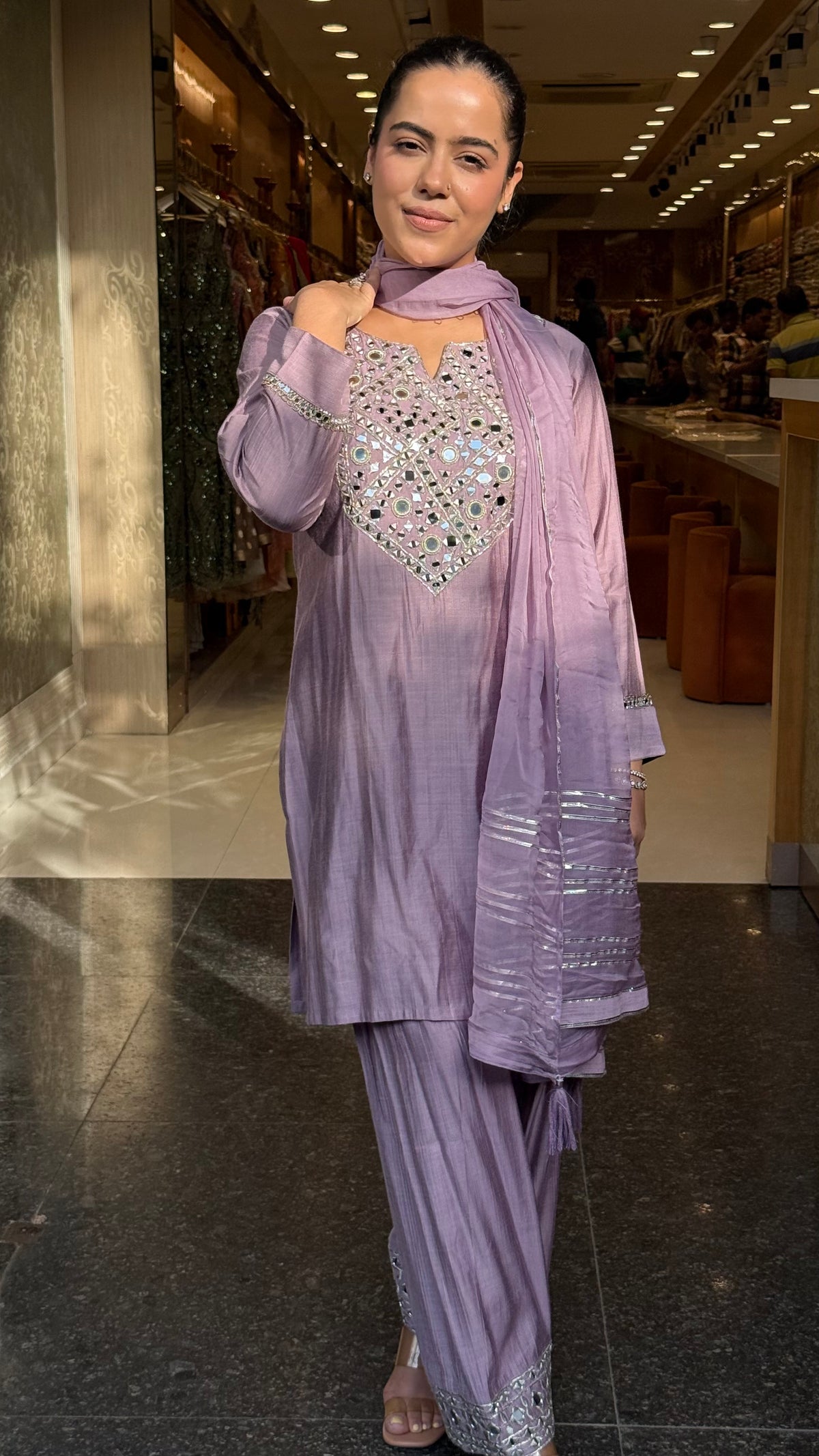 Budget Friendly Maheshwari Cotton Suit with Mirror Work |