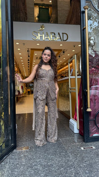Premium Indo-Western Set in Imported Stretchable Net with Sequin Detailing | Up to Size 40