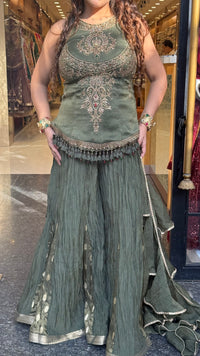 Designer Shimmer Silk Indo-Western Set with Handwork & Crush Tissue Bottom