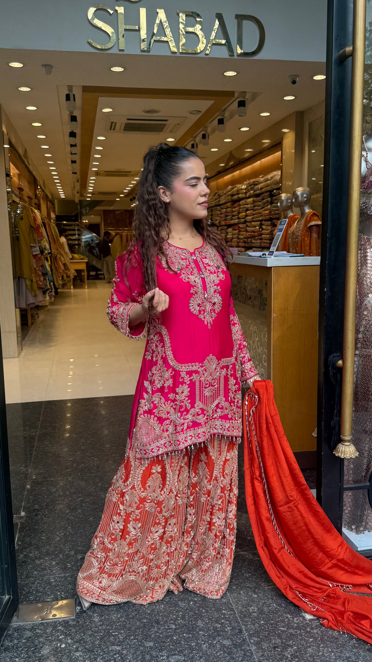 Embellished Chinon Suit Set with Multicolor Stone & Beadwork