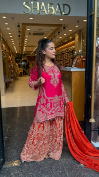 Embellished Chinon Suit Set with Multicolor Stone & Beadwork