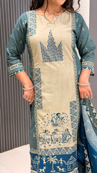 Warli Print Cotton Suit with Thread Embroidery