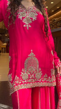 Designer Chinon Suit Set with Dori, Sequin, Pearl & Mirror Work