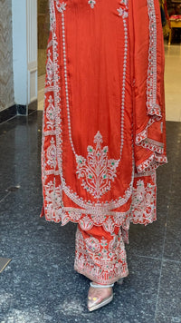 Designer Chinon Suit Set with Intricate Beads Work | Sizes Up to 42