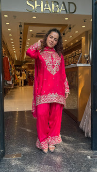 Designer Chinon Suit Set with Dori & Sequin Work