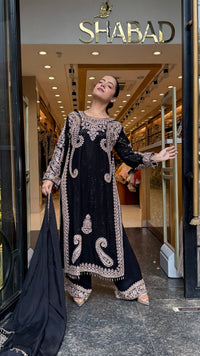 Georgette fabric Suit Set with Sequin Shirt &  Beads Handwork ( 3xl size sides will be plain handwork can be customised )