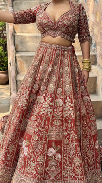 Pure Raw Silk Dori & Thread Embroidered Lehenga with Pearl, Sequin & Stone Detailing