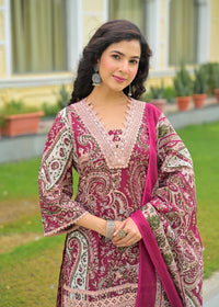 Budget Friendly Printed Cotton Suit with Lace Work