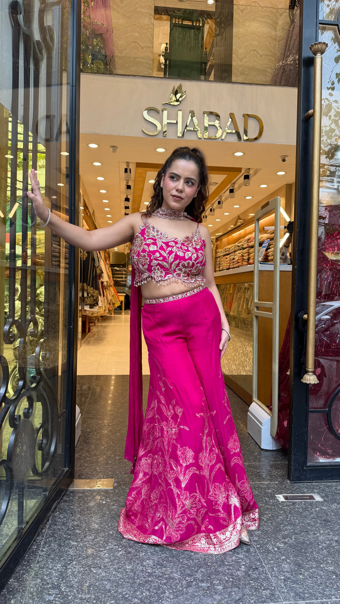 Elegant Organza Indo-Western Set with Badla Work Blouse & Banarasi Weaving Bottom