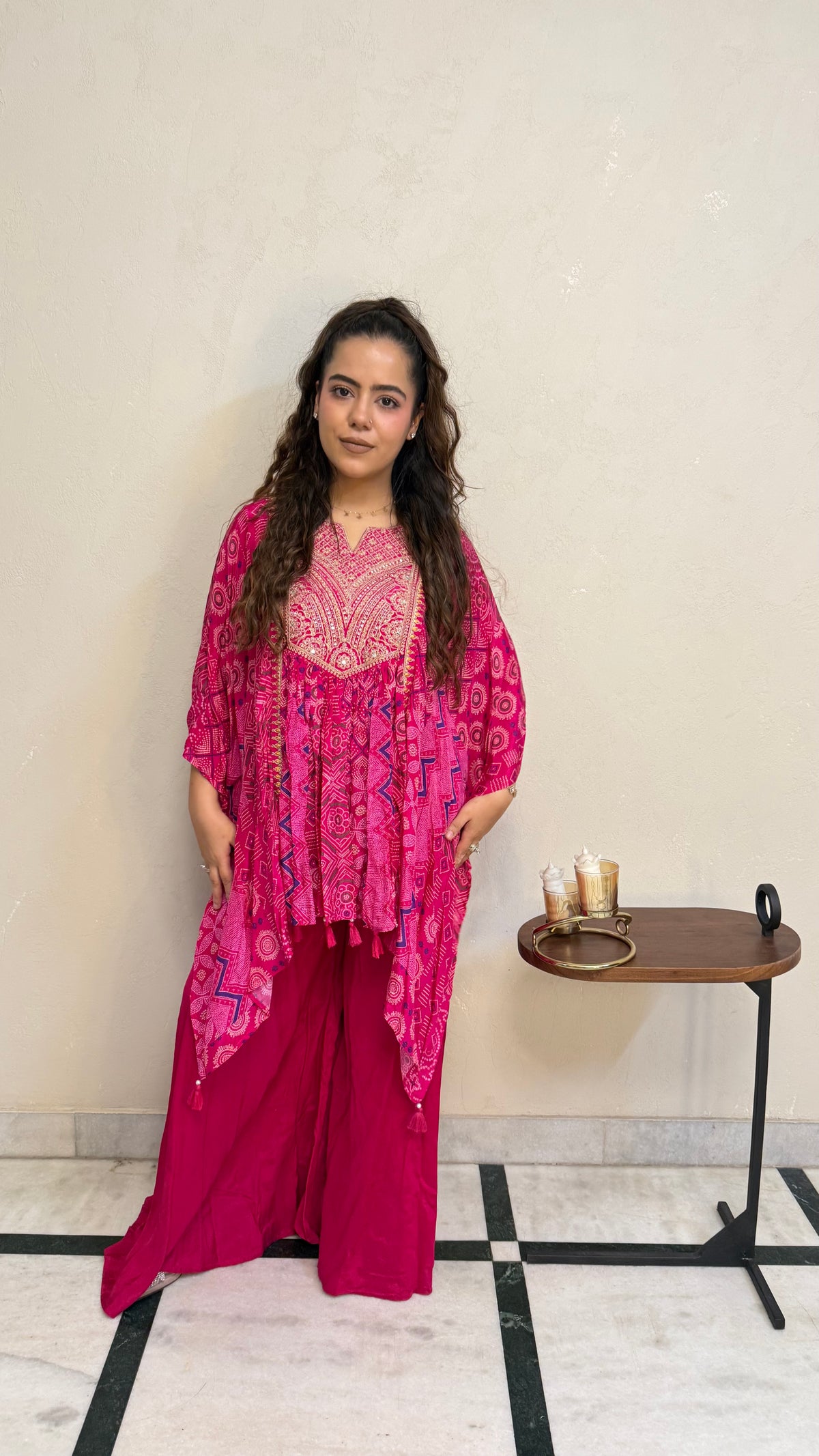 Bandhani Print Crepe Co-ord Set with Dori, Pearl, Sequin & Mirror Work