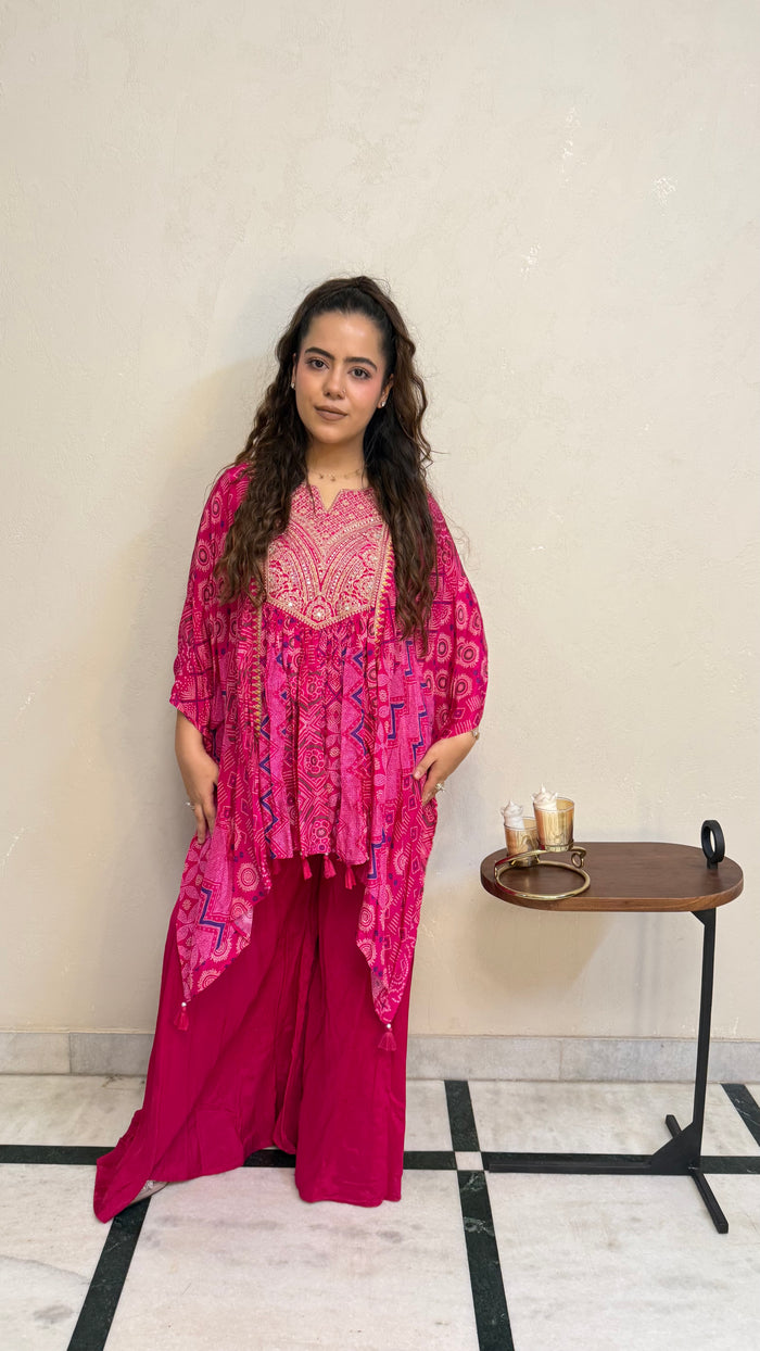 Bandhani Print Crepe Co-ord Set with Dori, Pearl, Sequin & Mirror Work