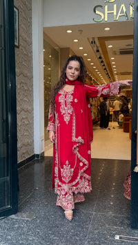 Designer Chinon Suit Set with Beads Work | Sizes Up to 42