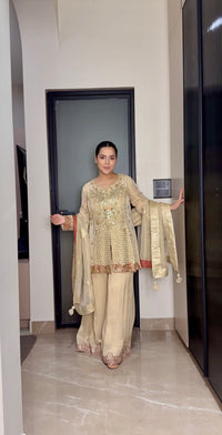 Shimmer Silk Mirror Work Suit Set – Elegant Sequins Finish