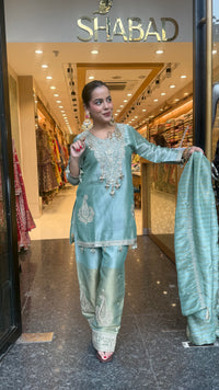 Budget-Friendly Shimmer Silk Suit Set with Dori Work | Sizes Up to 46
