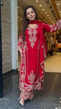 Designer Chinon Suit Set with Beads Work | Sizes Up to 42