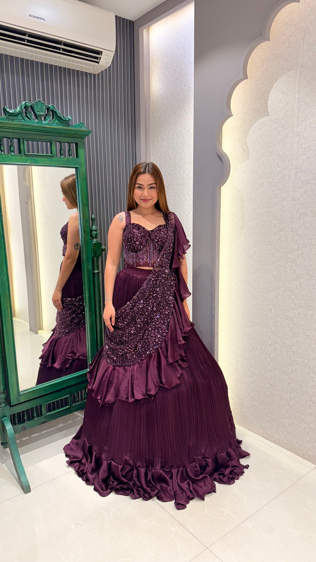 Handwork Corset Blouse with Satin Lehenga